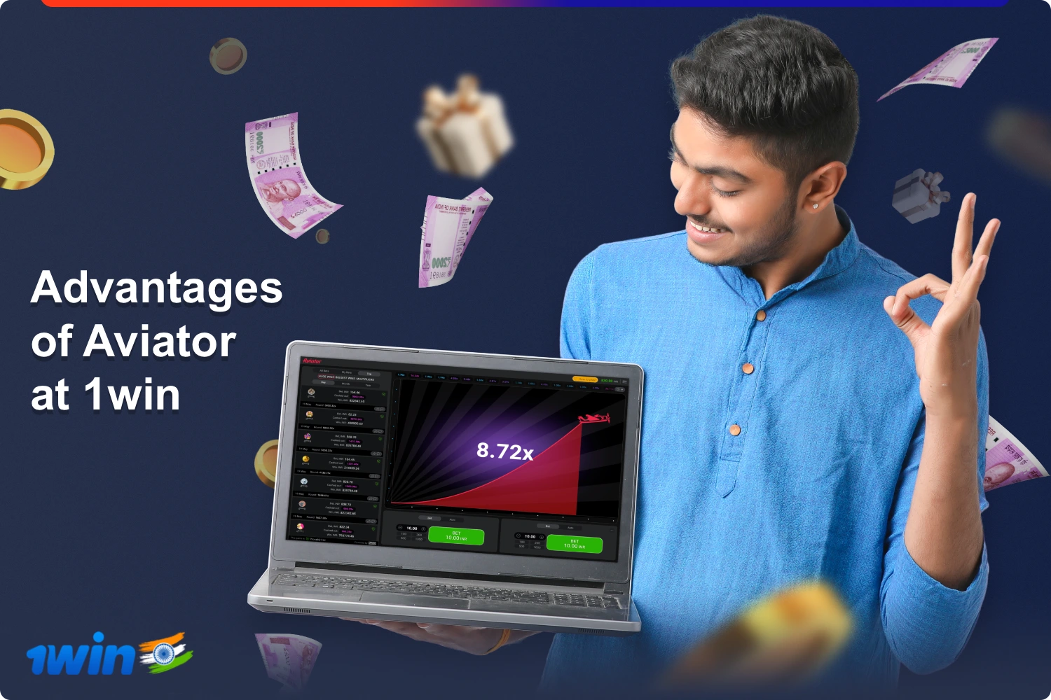 Aviator online game with instant winnings at 1win has many advantages for users from India