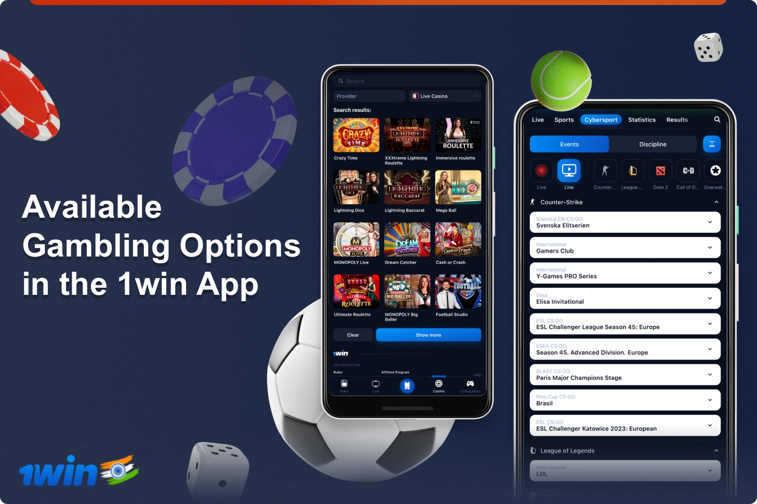 The same betting and casino options are available in the mobile app 1win as on the website