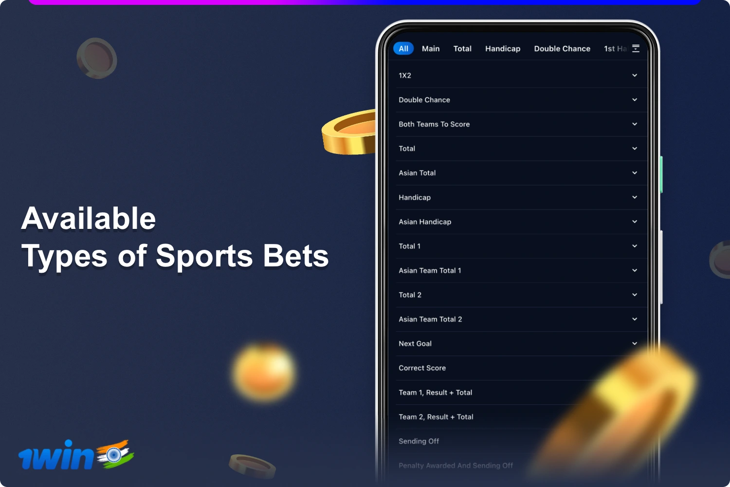 At 1win India different types of sports betting are available