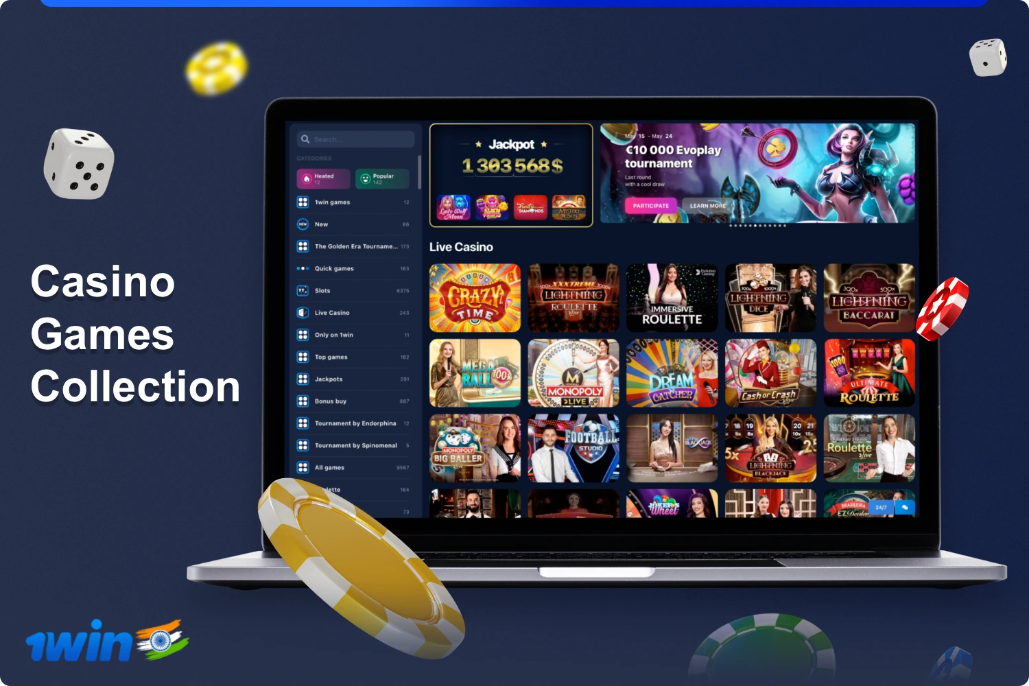Casino 1win offers its users from India a huge collection of the most diverse games