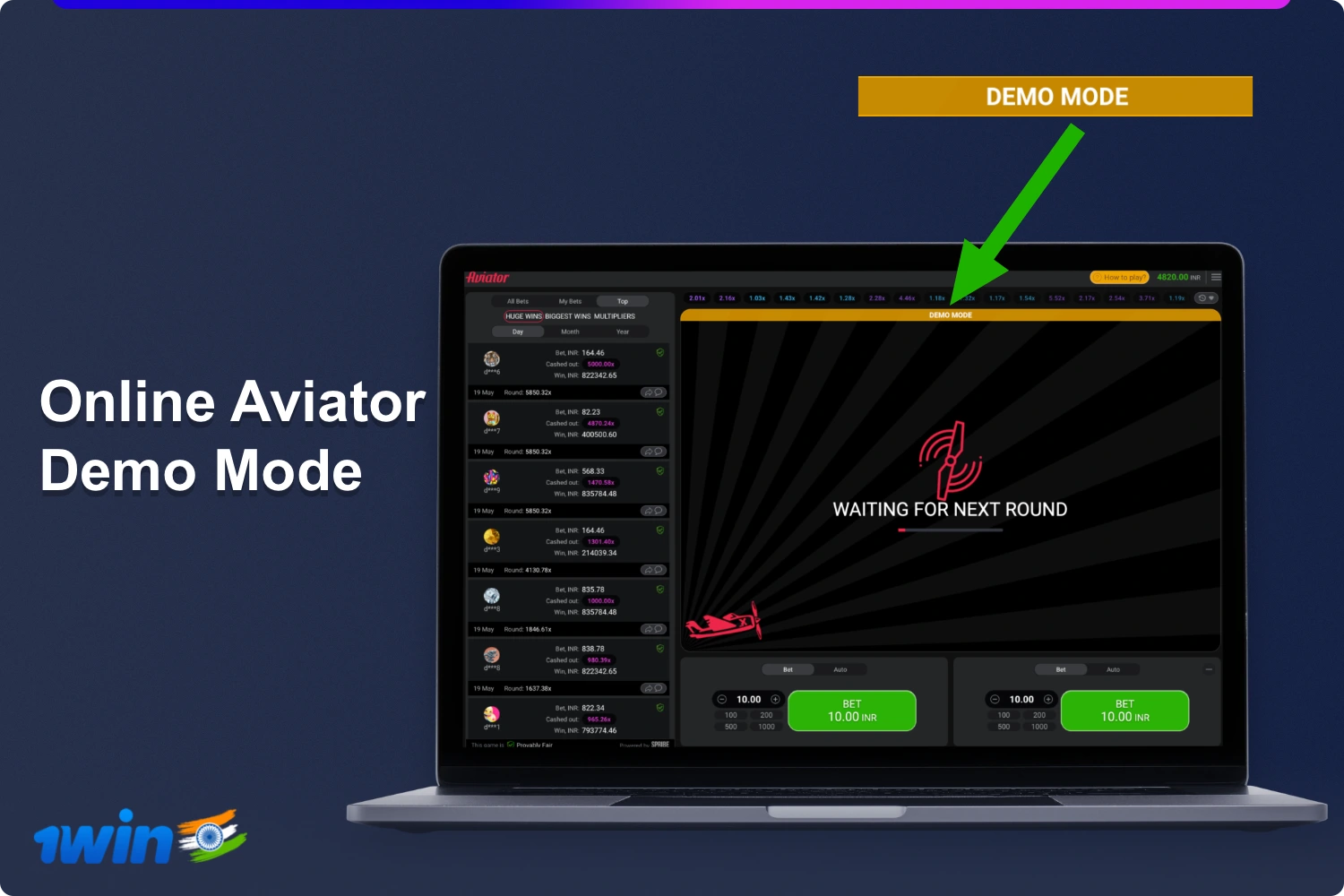 Demo mode online game Aviator available to users 1win from India