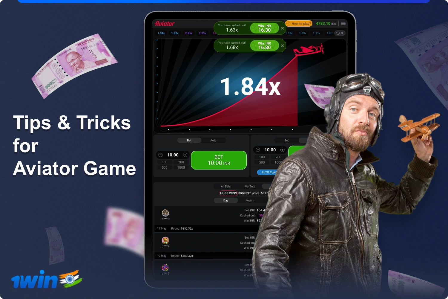 Recommended to study the tips and tricks of the game Aviator, which will help increase the chance of winning at 1win